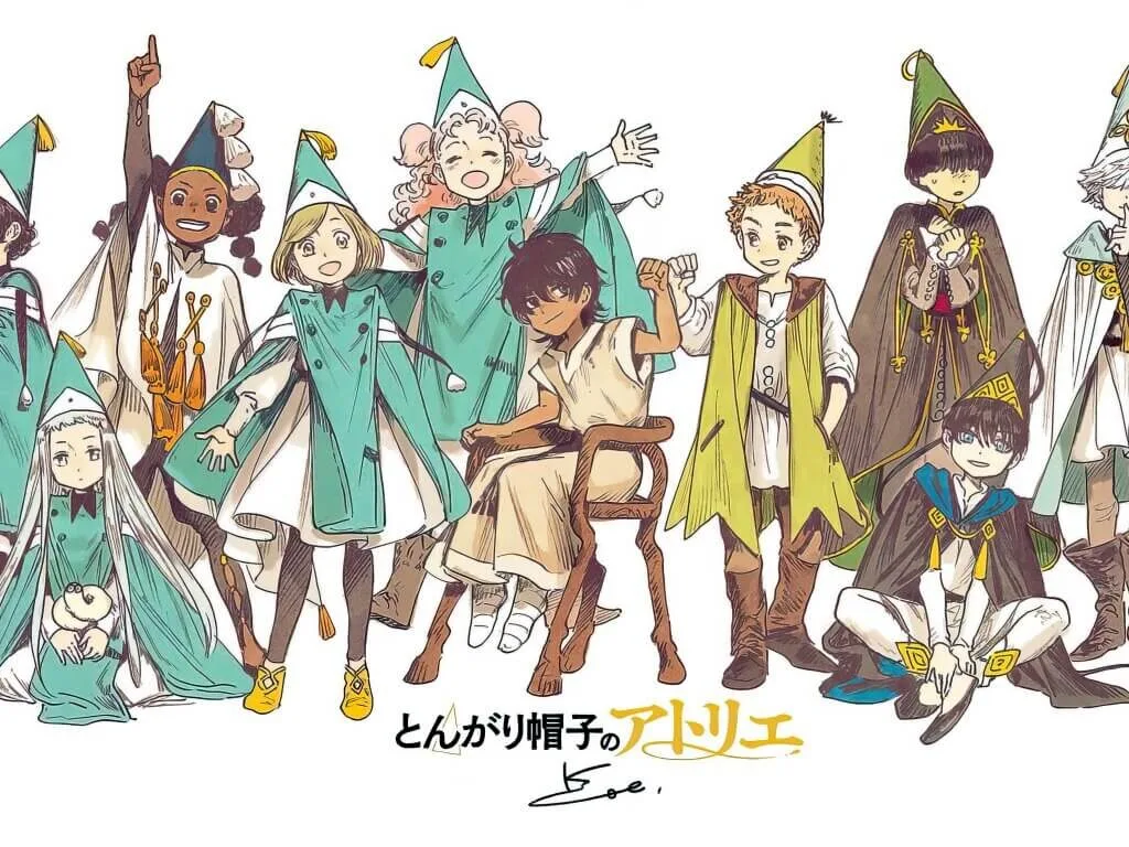 High-quality illustration from Witch Hat Atelier, a popular fantasy manga by Kamome Shirahama, showcasing detailed ink line art, magic themes, and a richly designed world.